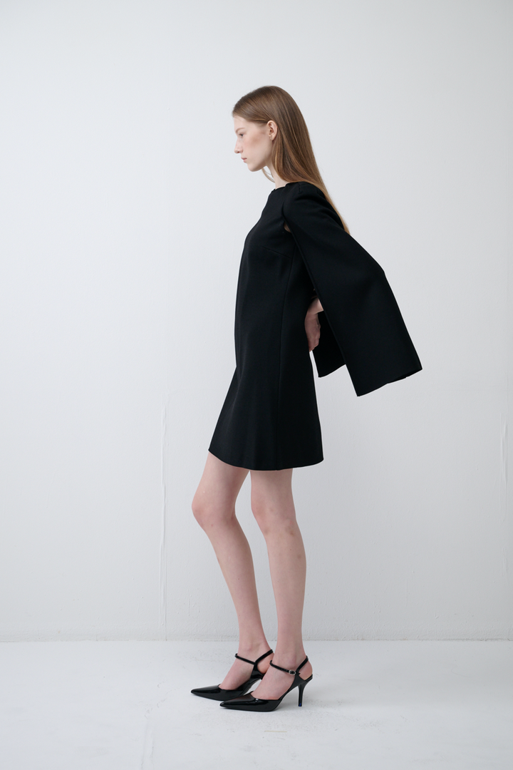 Crepe Cape Mini Dress