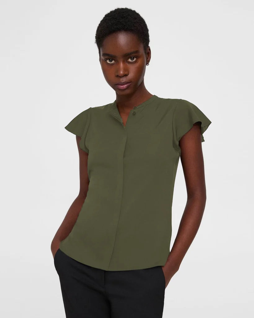 Ruffle Sleeve Top in Silk Georgette