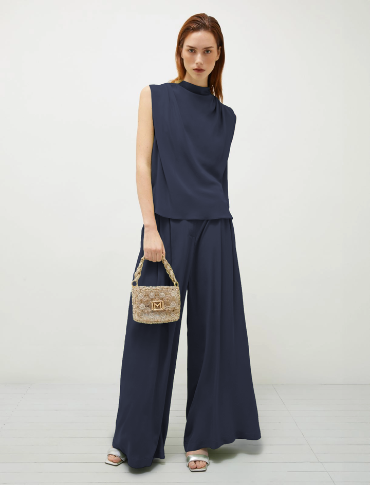 Sedia Wide Leg Silk Trousers - Navy