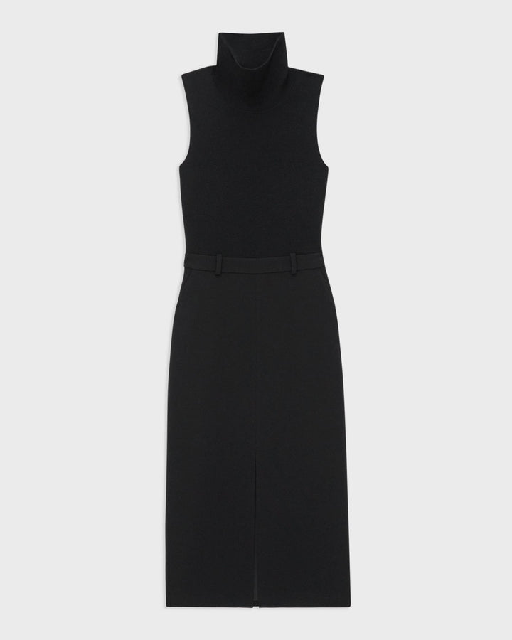 Funnel Neck Combo Dress in Admiral Crepe