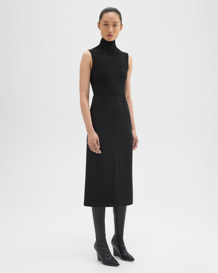 Funnel Neck Combo Dress in Admiral Crepe