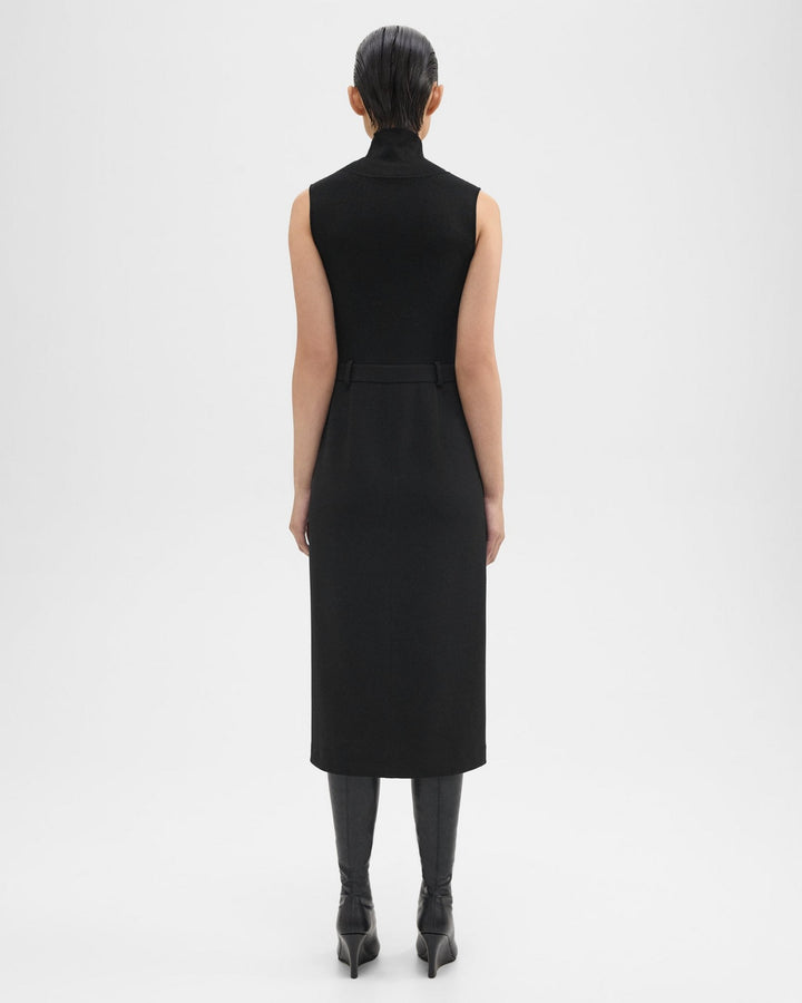 Funnel Neck Combo Dress in Admiral Crepe