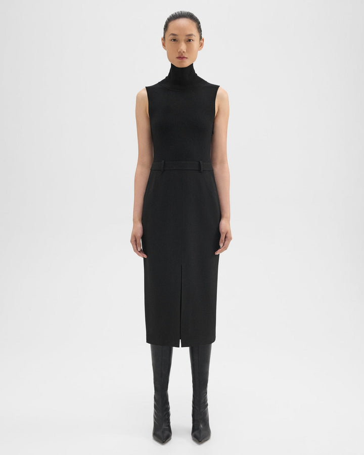 Funnel Neck Combo Dress in Admiral Crepe
