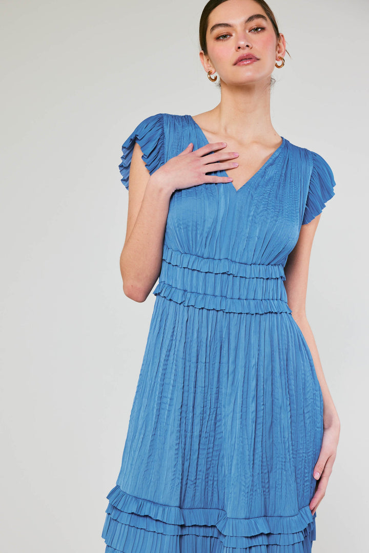 Sereia Pleated Midi Dress - Light Blue