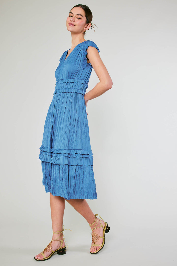 Sereia Pleated Midi Dress - Light Blue