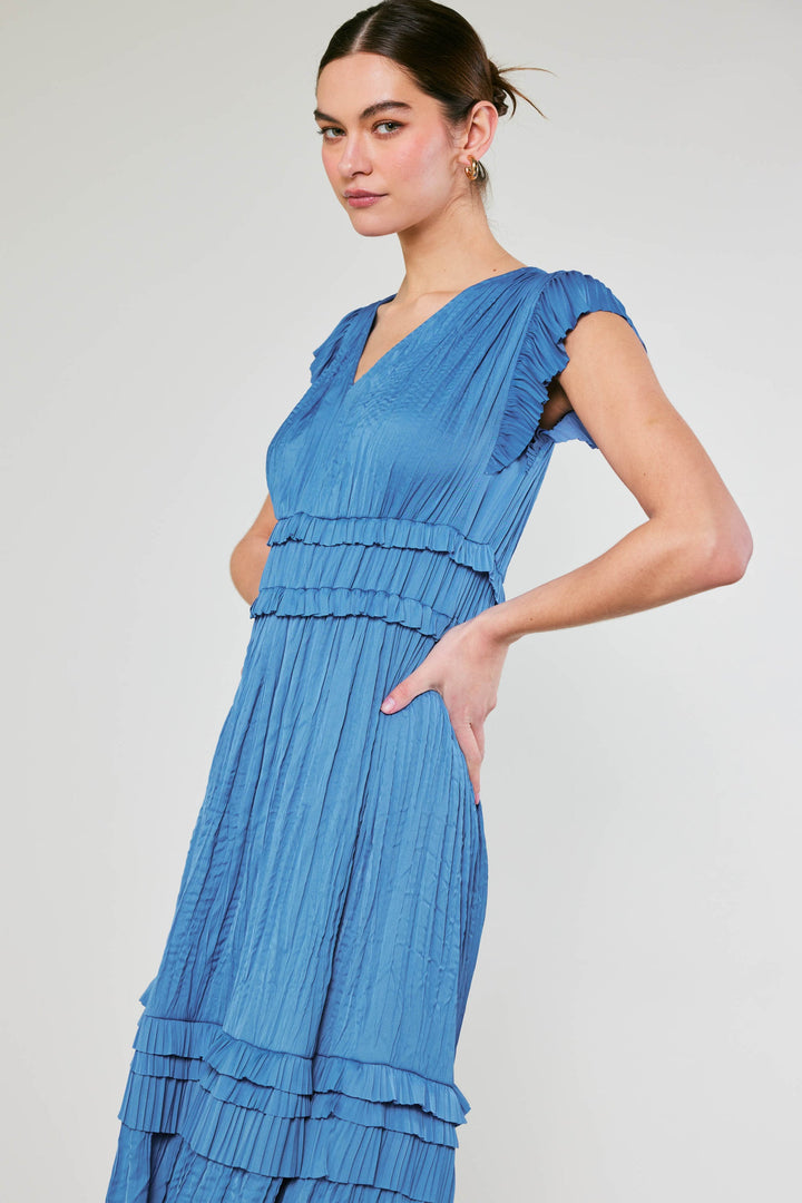 Sereia Pleated Midi Dress - Light Blue