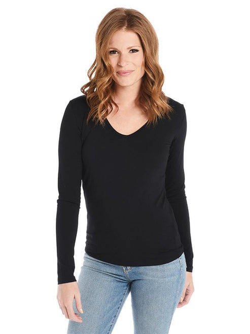 Long Sleeve V Neck Tee in Black