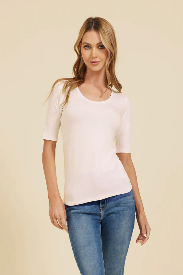 Majestic Elbow Sleeve Scoop Neck Tee
