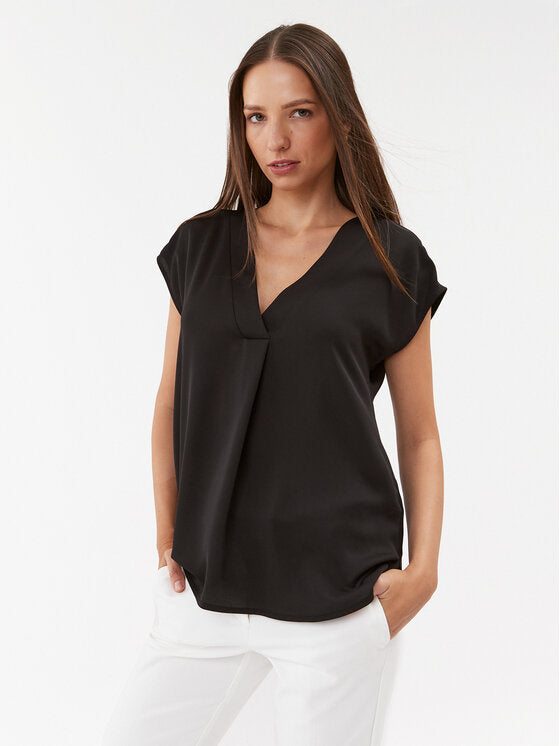 Brina Short Sleeve V -Neck Satin Top