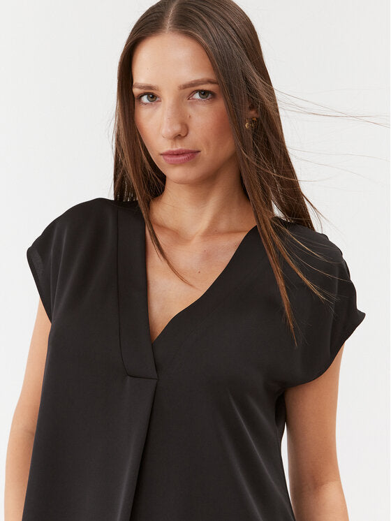 Brina Short Sleeve V -Neck Satin Top