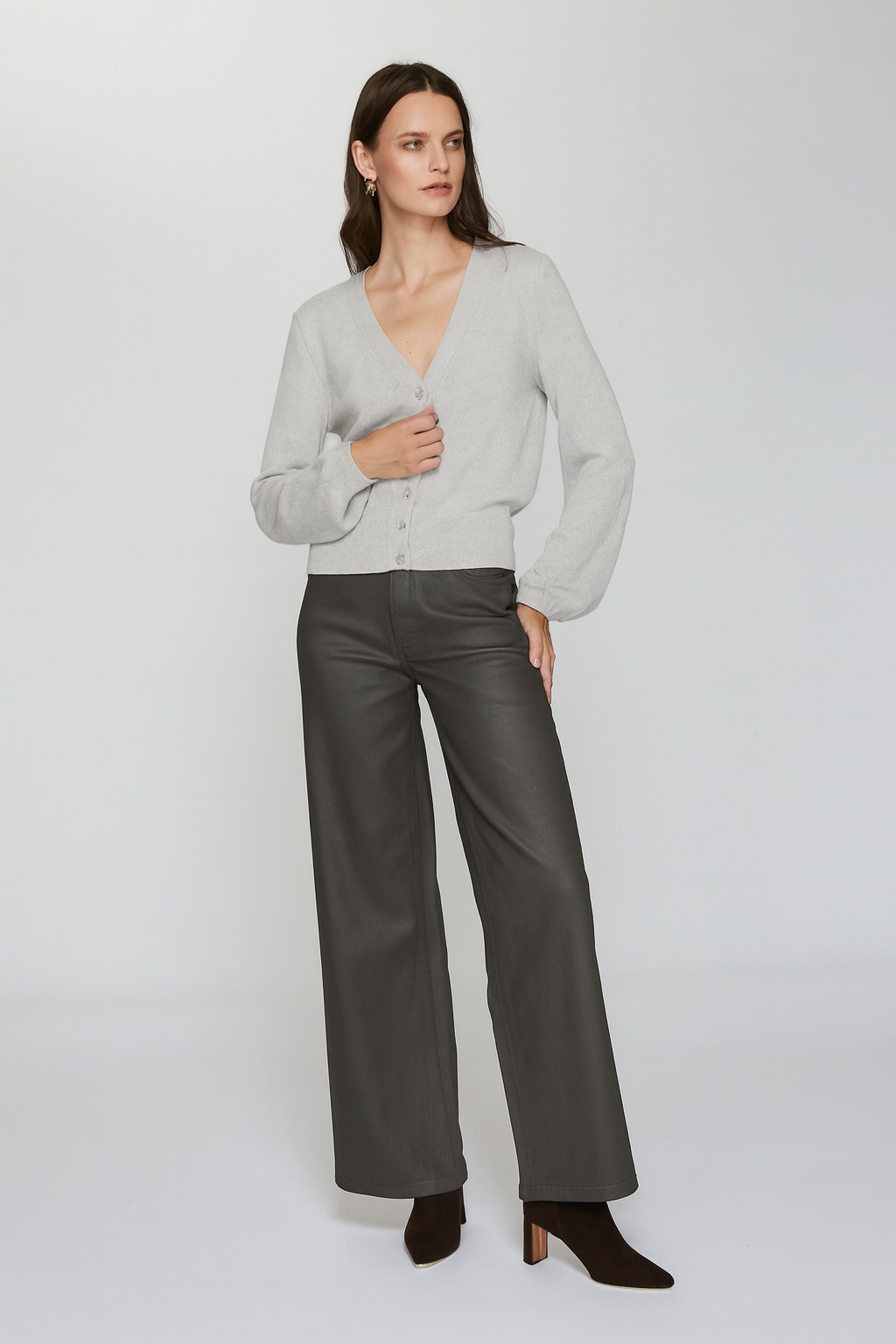 Balloon Sleeve Cardigan w/ Pointelle Detail