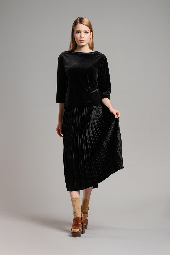 Pleated Velvet Skirt