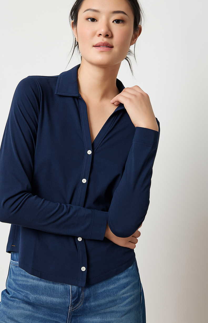 Split Collar Button Down - Navy