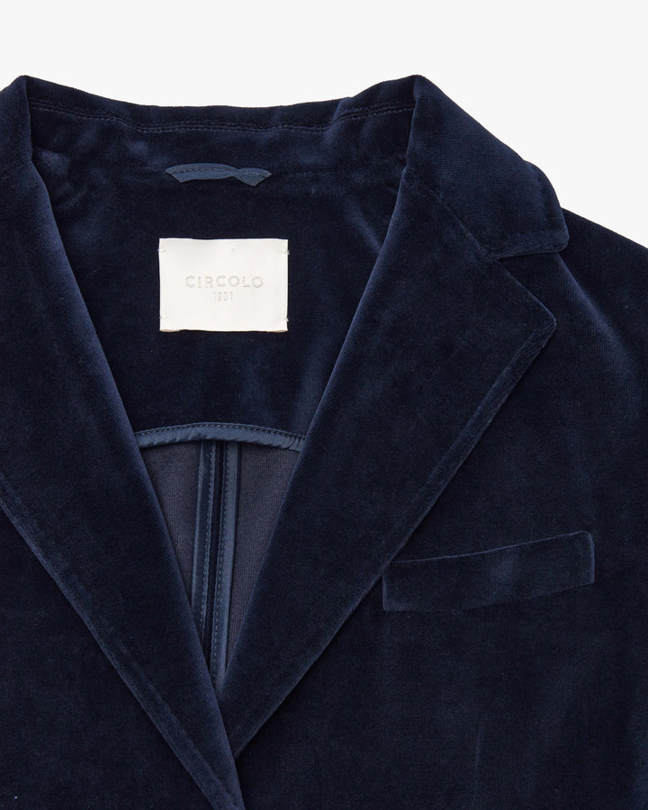Slim Fit Velour 2 Button Jacket - Dark Navy