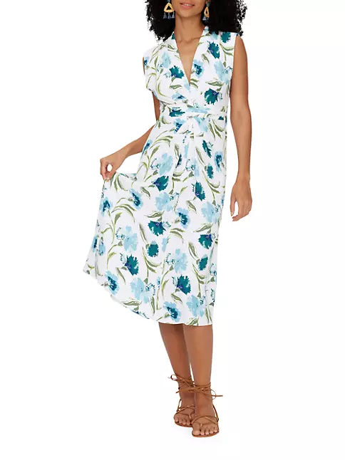 DIANE VON FURSTENBERG 赤系 総柄 袖なしワンピース ジレ