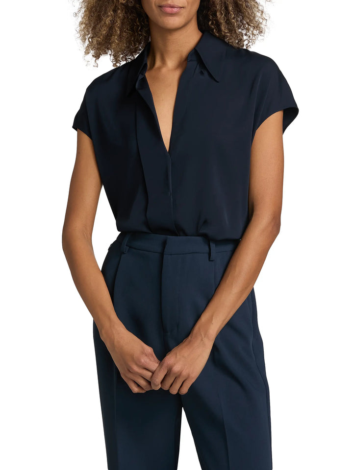 Cap Sleeve Hidden Placket Blouse