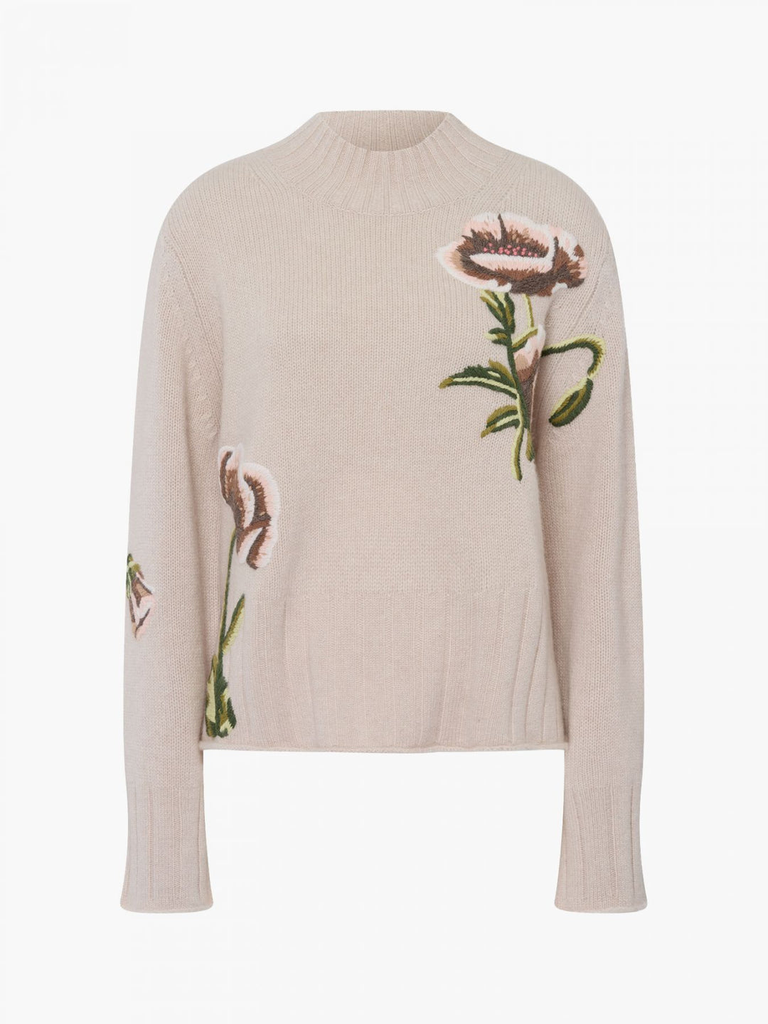 Pullover with Flower Embroidery - Taupe