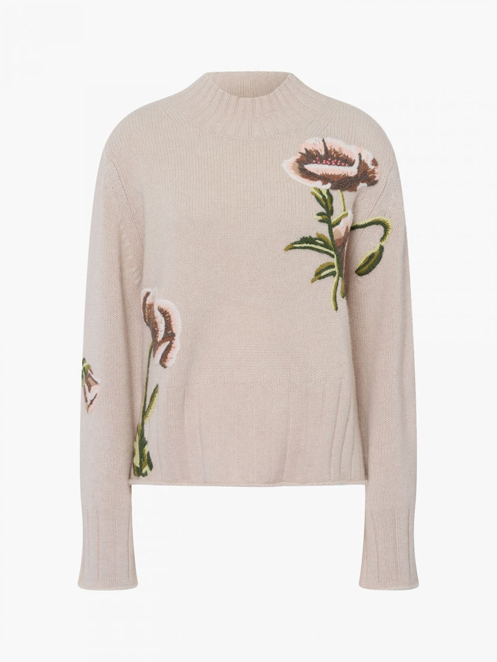Pullover with Flower Embroidery - Taupe