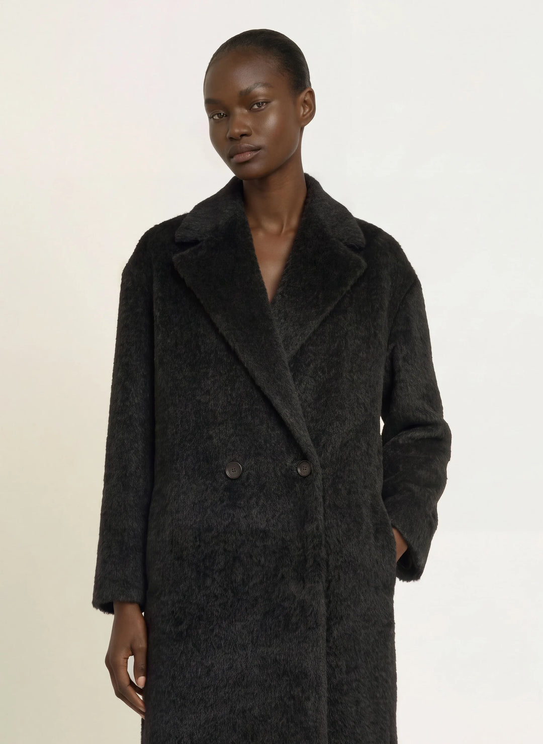 Urbano Faux Fur Coat with Alpaca - Black