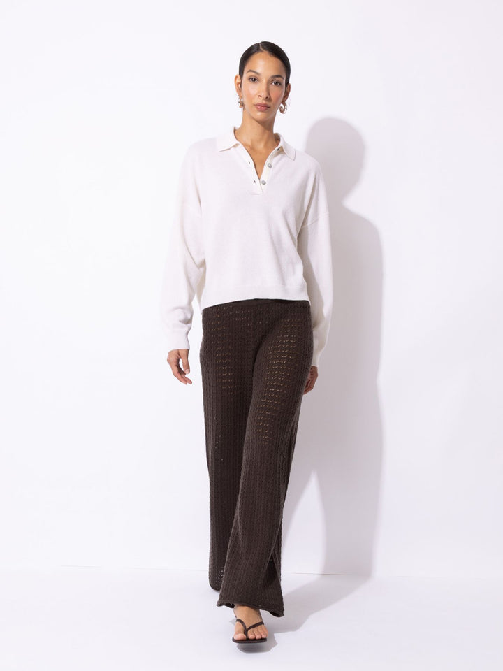 Pullover Polo with Grosgrain - White