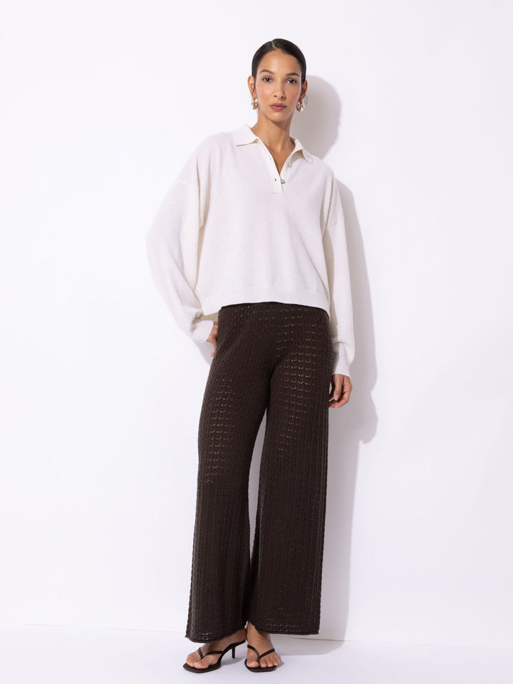 Pullover Polo with Grosgrain - White