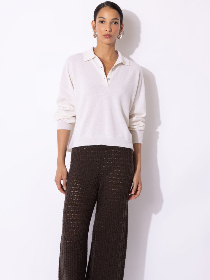 Pullover Polo with Grosgrain - White