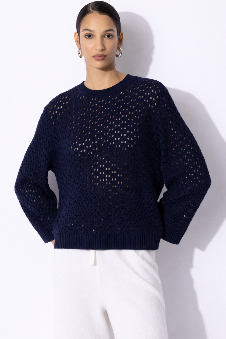 Ajour Knit Poncho - Midnight