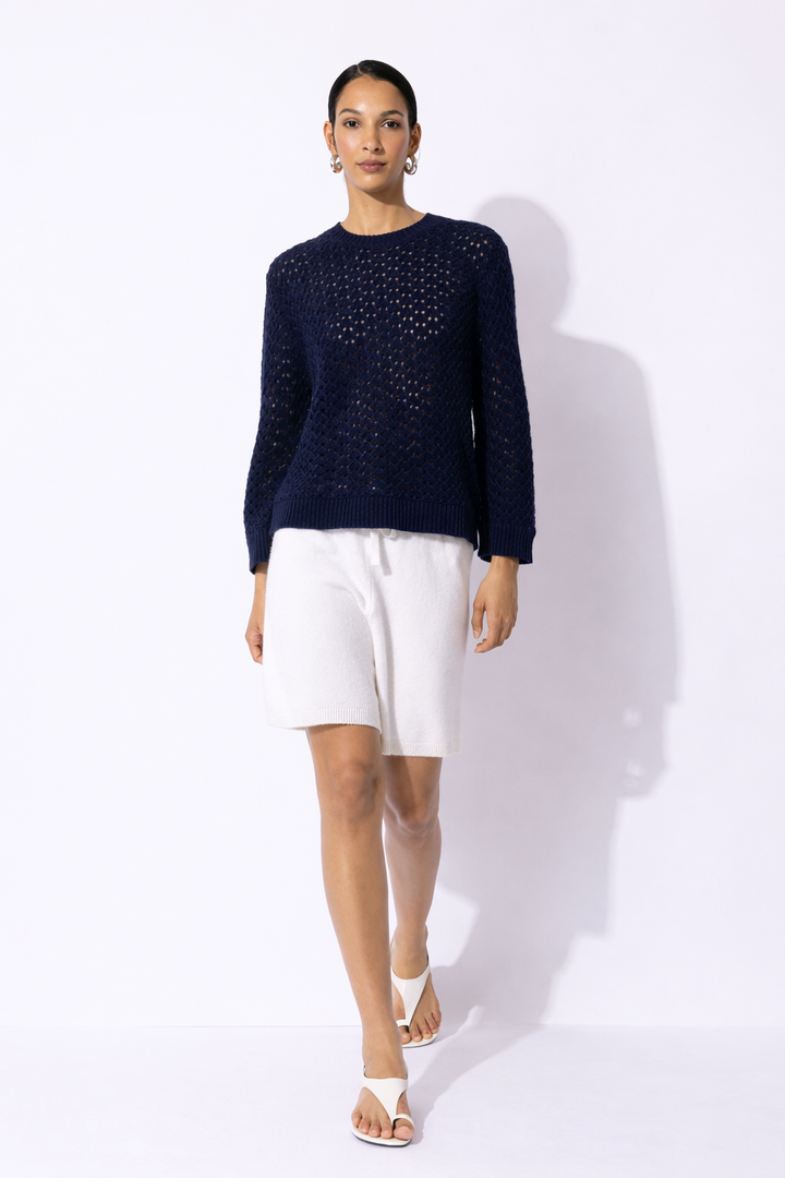 Ajour Knit Poncho - Midnight