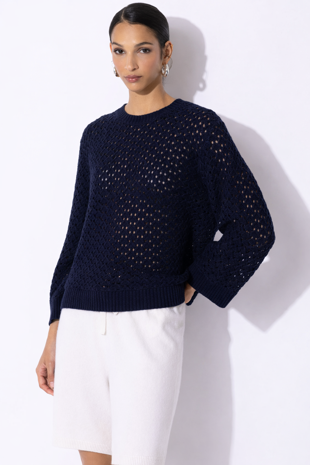 Ajour Knit Poncho - Midnight