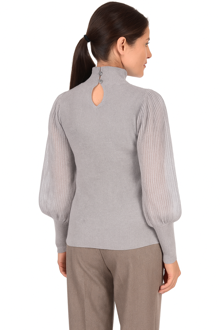 Turtleneck Puff Sleeves Pullover - Grigio