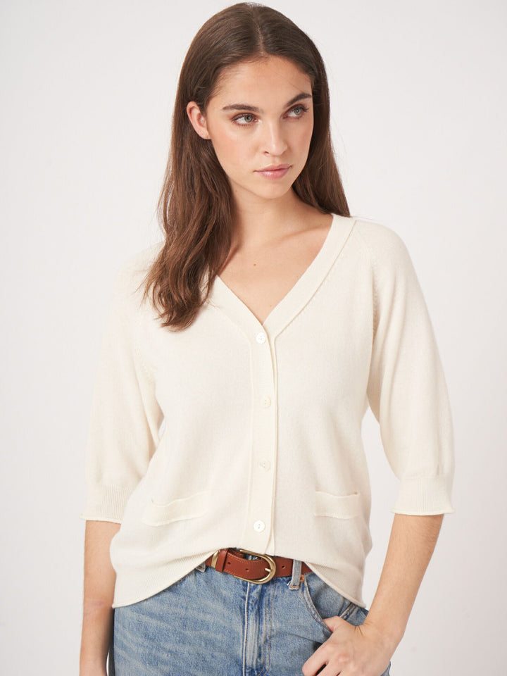 Cashmere Cardigan with Raglan Sleeves - Cream