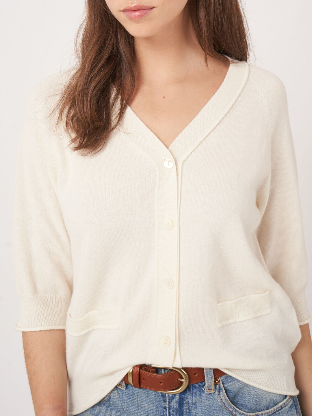 Cashmere Cardigan with Raglan Sleeves - Cream