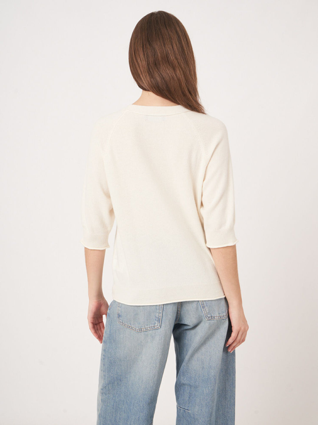 Cashmere Cardigan with Raglan Sleeves - Cream