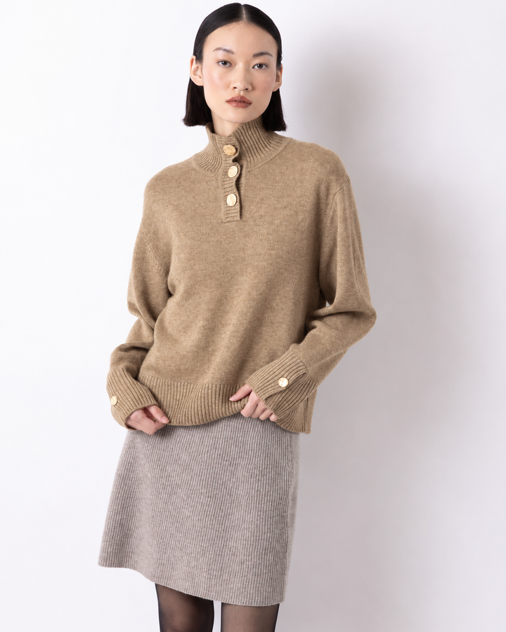 Button Neck Sweater - Nutmeg