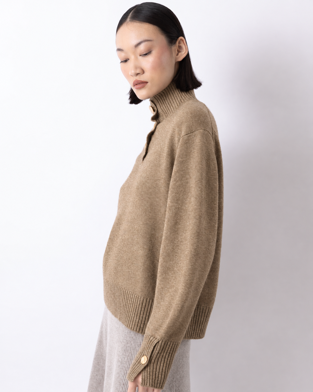 Button Neck Sweater - Nutmeg