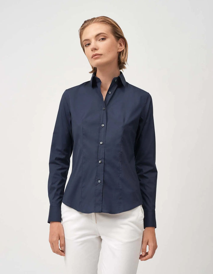 Shirt Navy Blue Stretch Solid Colour