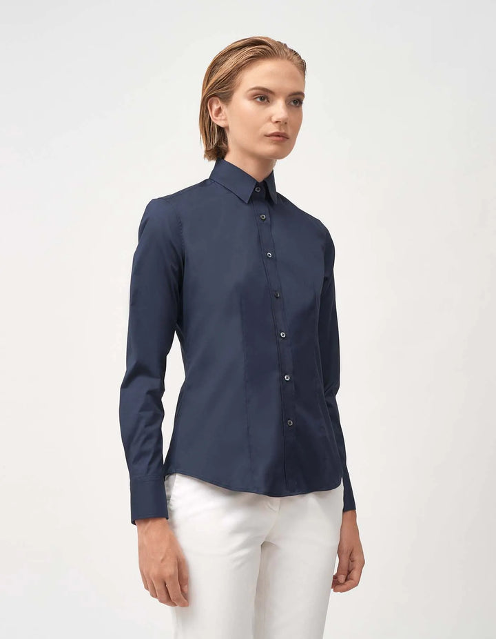 Shirt Navy Blue Stretch Solid Colour