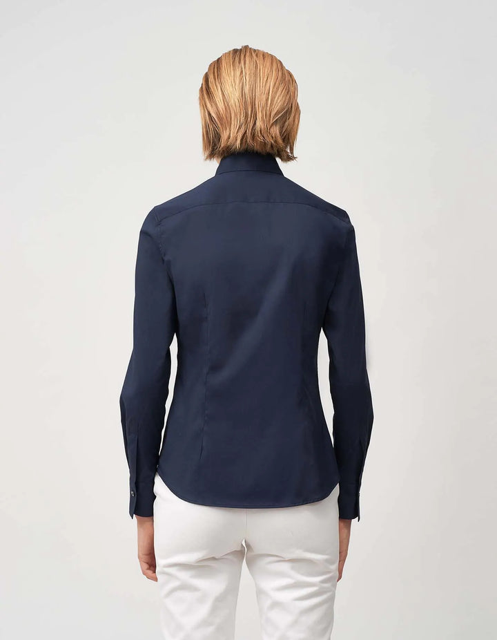 Shirt Navy Blue Stretch Solid Colour