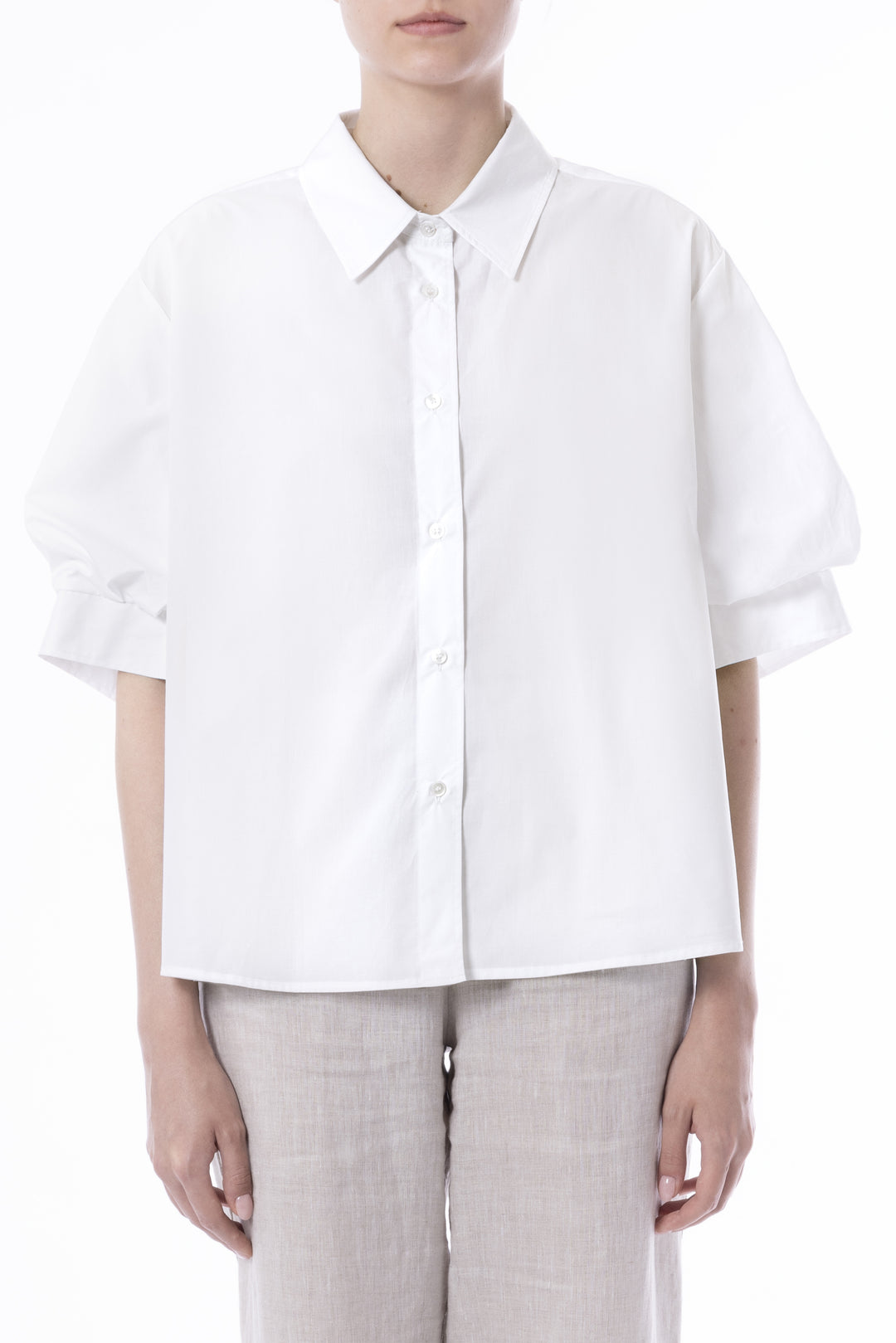 Ruched Sleeve Shirt - White