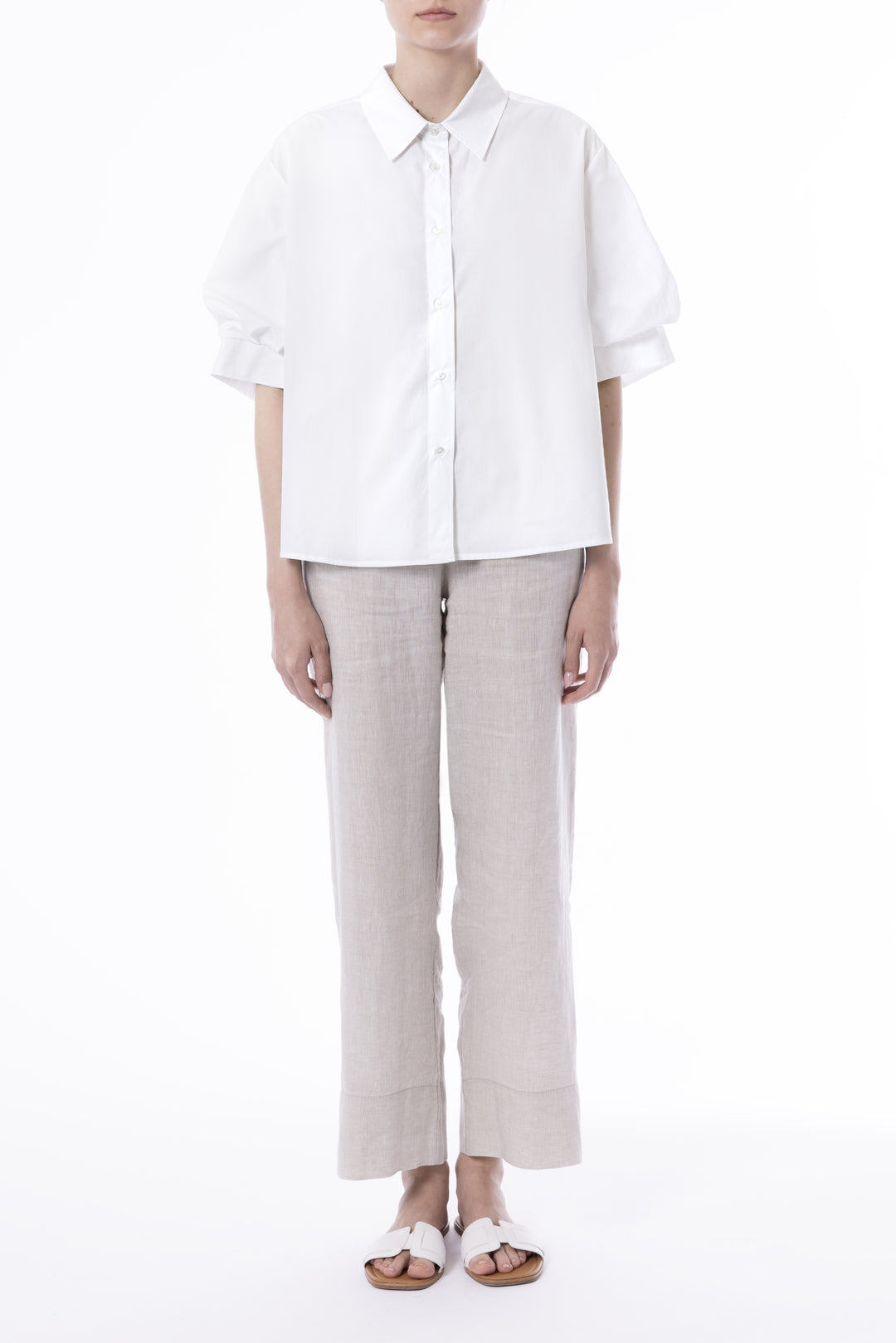 Ruched Sleeve Shirt - White
