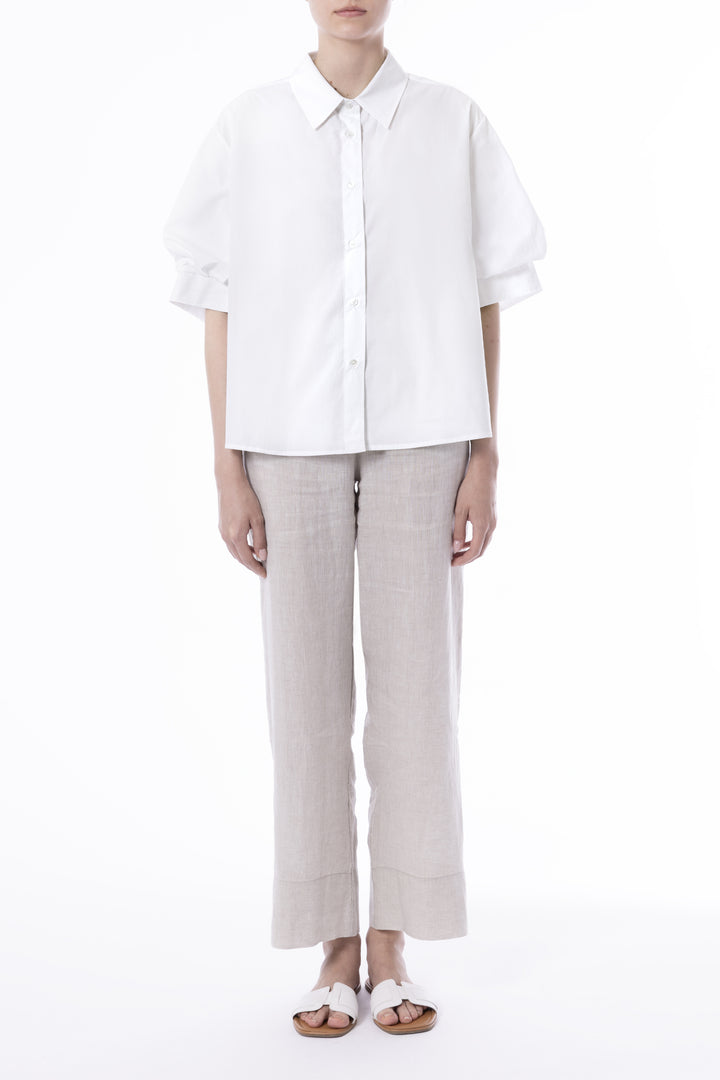 Ruched Sleeve Shirt - White
