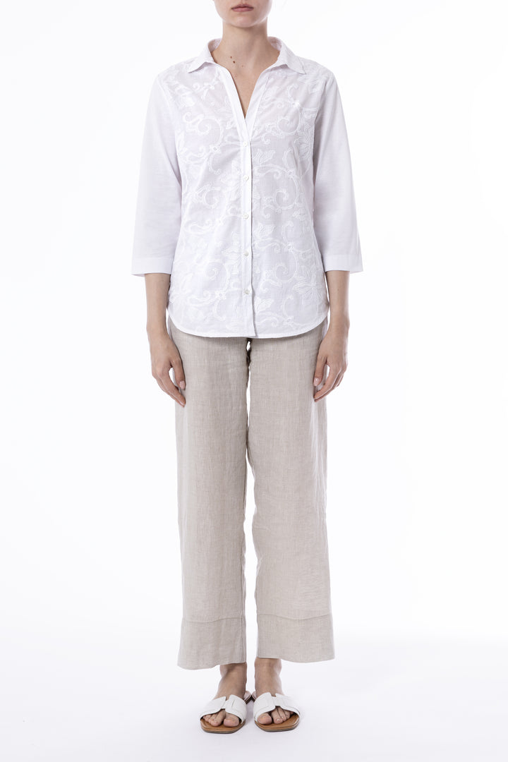Embroidered Front Shirt - Bianco