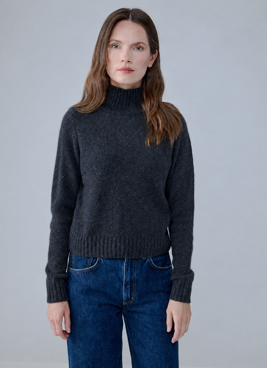 Solid Cropped Chunky Mock Neck Sweater