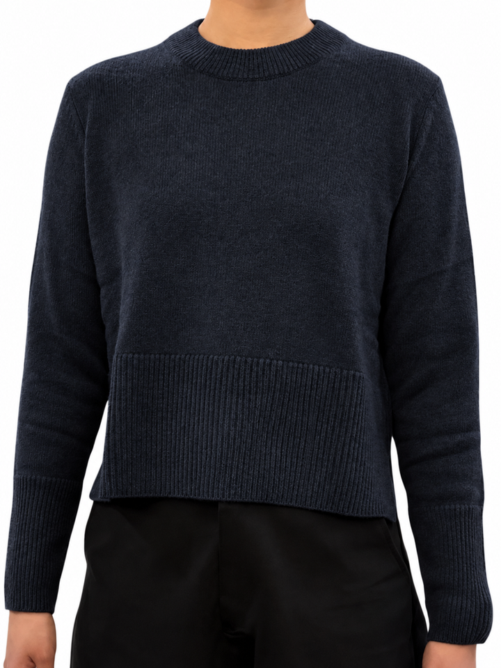 4-ply Cropped Boxy Crew w/ Side Slits