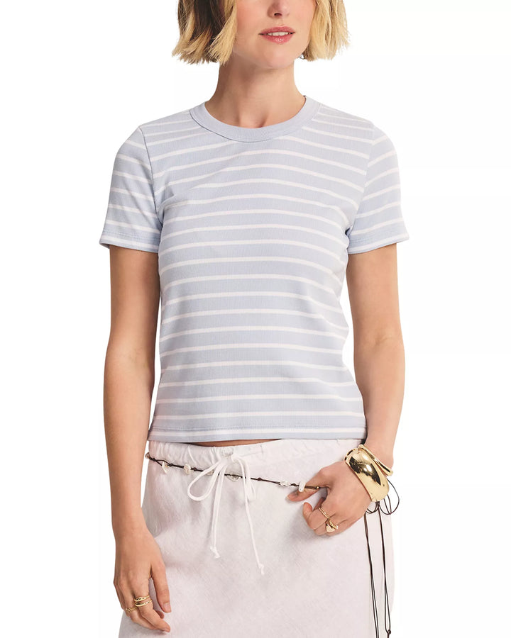 Short Sleeve Rib Crew Neck Top - Ice Blue