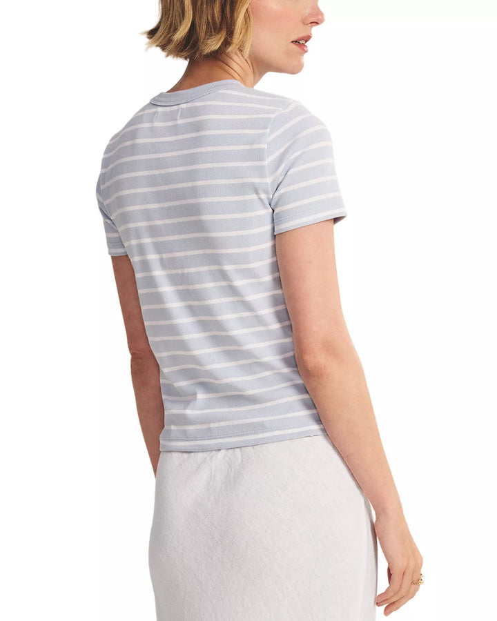 Short Sleeve Rib Crew Neck Top - Ice Blue