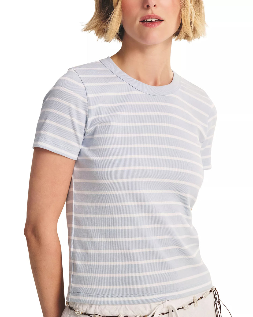 Short Sleeve Rib Crew Neck Top - Ice Blue