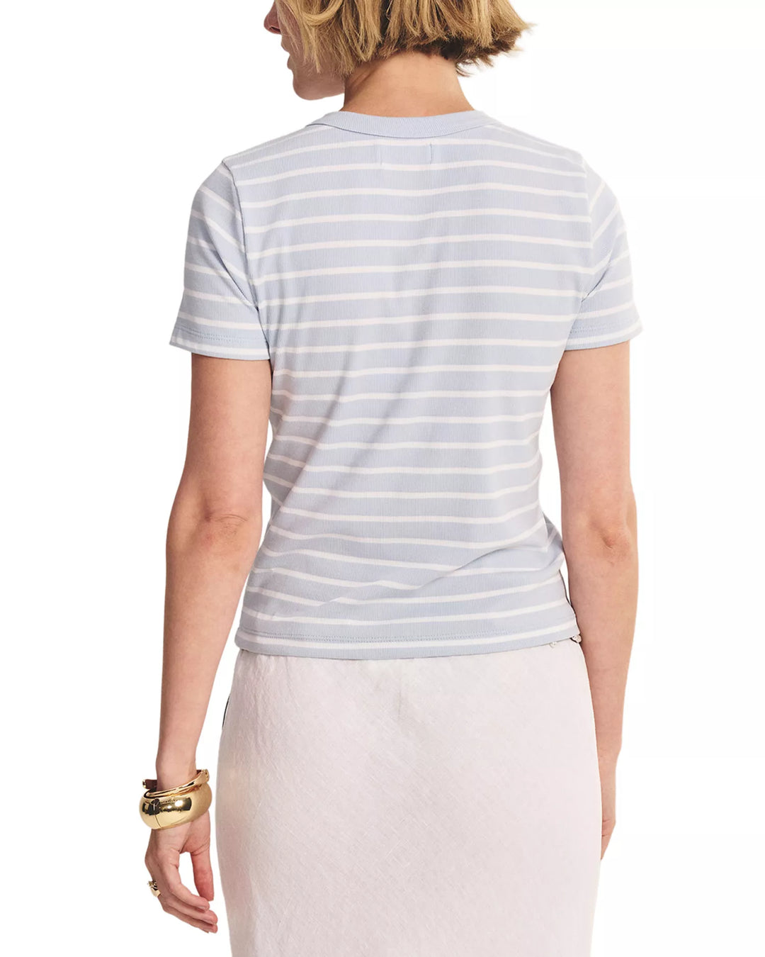 Short Sleeve Rib Crew Neck Top - Ice Blue