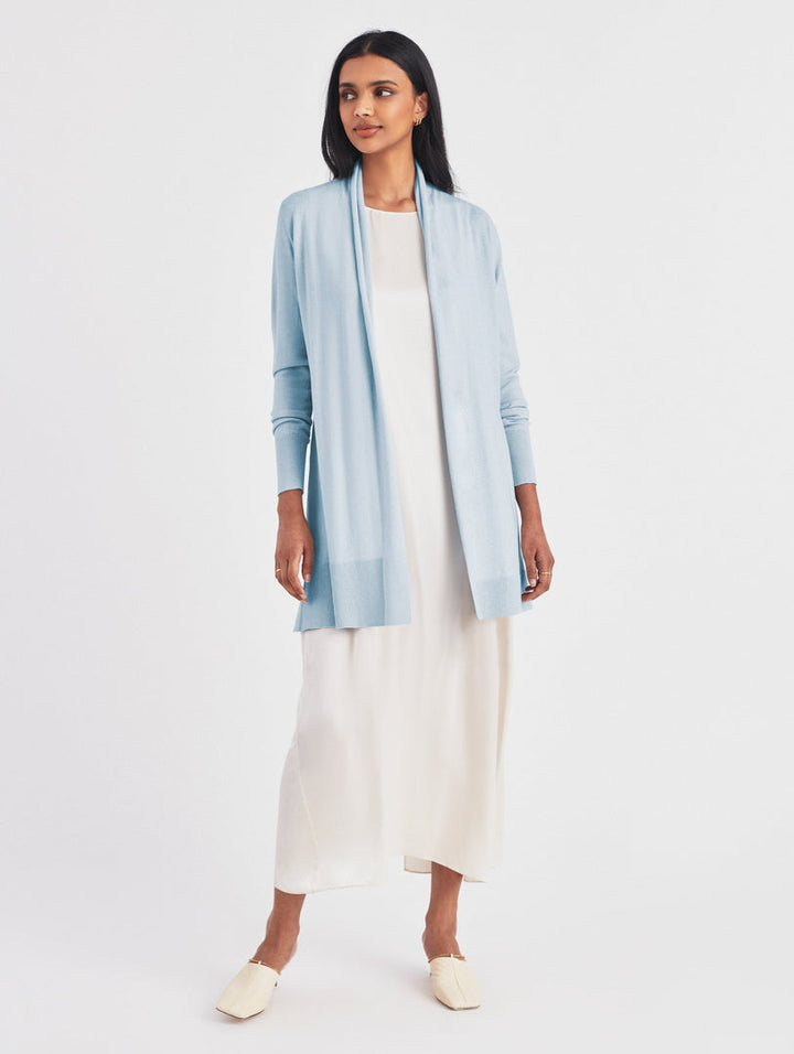 Long Open Cotton Cardigan in Water