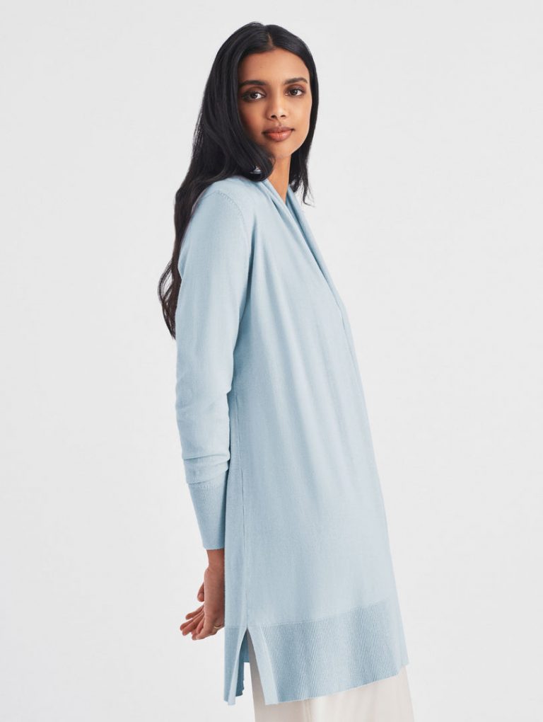 Long Open Cotton Cardigan in Water